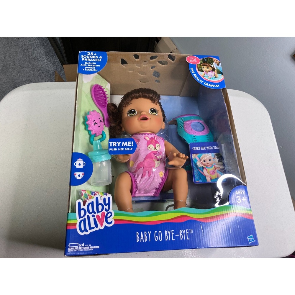 Baby Alive Baby Go Bye Bye Brunette Hair Doll Hasbro 25 Phrases And Sounds NIB